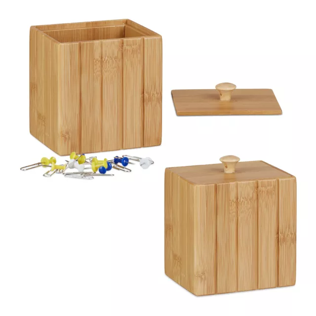 2 Cajas de madera pequeña Con tapa Cajita decorativa Bambú Cuadrada Almacenaje