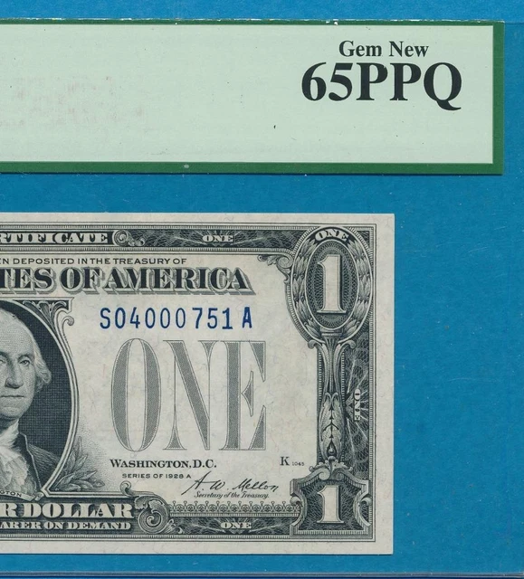 $1.00 1928-A  Fr. 1601  Funny Back  Blue Seal Silver Certificate Pcgs Gem 65Ppq
