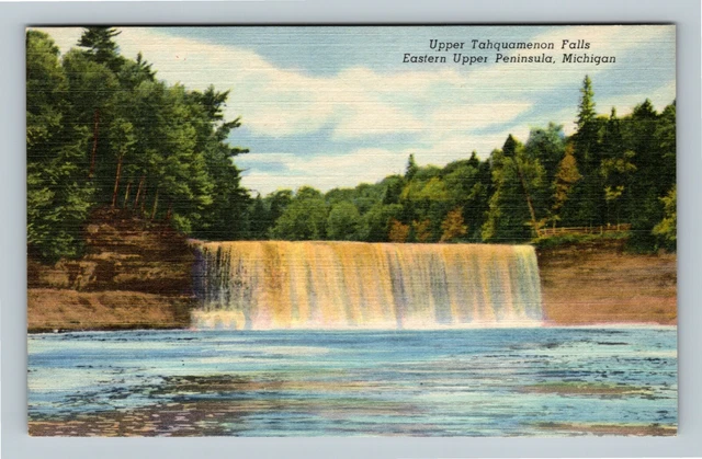 Upper Peninsula MI, Upper Tahquamenon Falls, Michigan Vintage Postcard