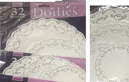 Amscan Assorted Lot 32 :8 Each= 5" 6" 8" 10" White Round Paper Doilies Daisies !