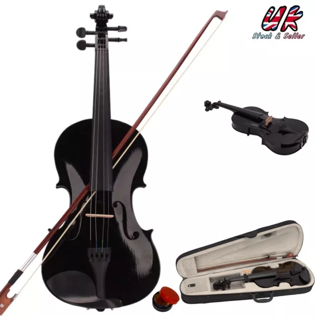 Beginner Student 4/4 Size Acoustic Violin Full Set w/ Hard Case Bow Rosin Black