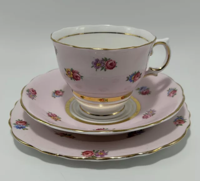 Colclough England Fine Bone China Trio - Art Deco Pattern-  (Pink), Circa 1939.