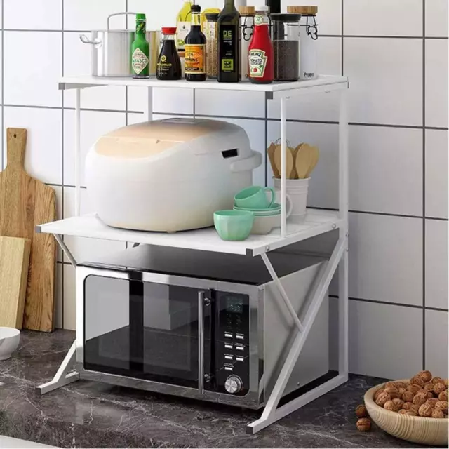 Scaffale Mensole Cucina Mobiletto Porta Microonde 2 Ripiani Metallo Legno Bianco