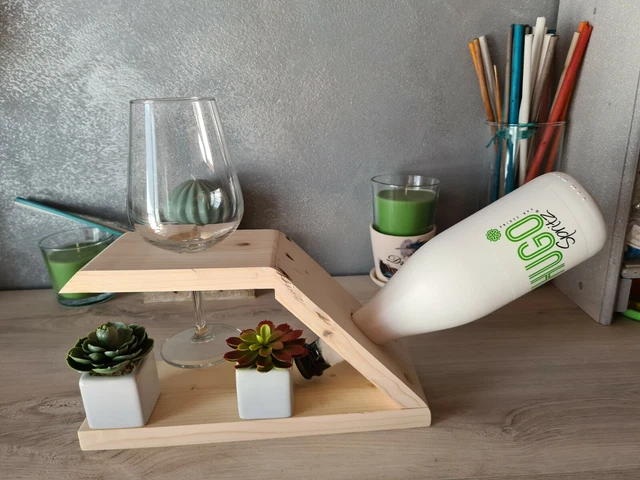 Porta bicchieri da vino con portabottiglie da vino, porta bicchieri da vino in metallo e legno massello, su piedistallo per 1 bottiglia 6 calici da vino, porta vino decorazione regalo compleanno