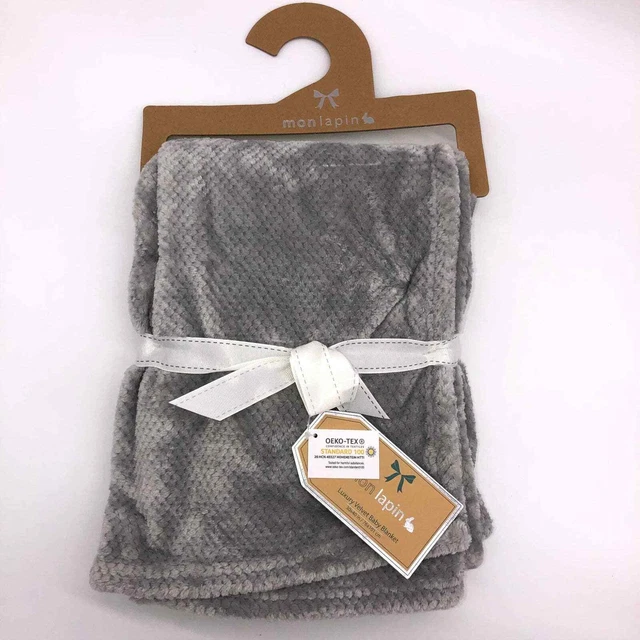 New Mon Lapin Grey Plush Velvet Textured Gray Baby Blanket Monlapin