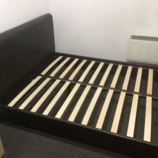 BLACK LEATHER BED frame with slats wooden frame leather used £25.00