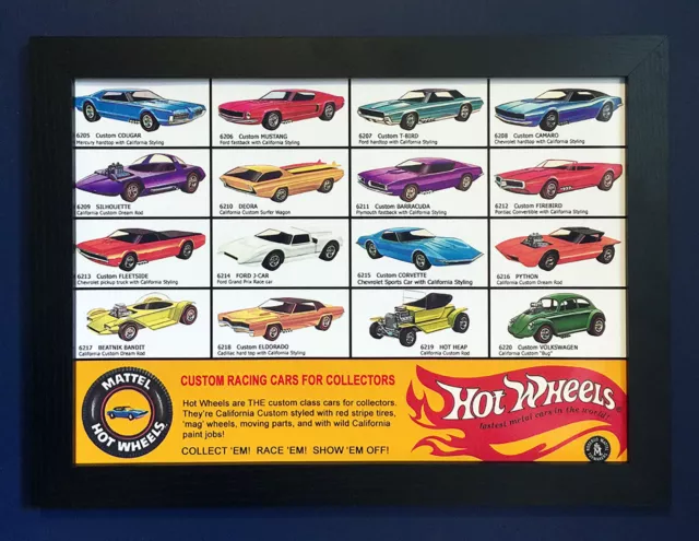 Hot Wheels Redline 1968 Vintage gerahmtes Poster A3 Größe Shop Display Schild Werbung