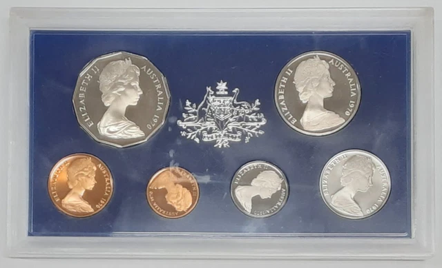 1970 Australian Proof Set 6 Gem Coins w/Sterling Silver 50 Cent Coin in Case
