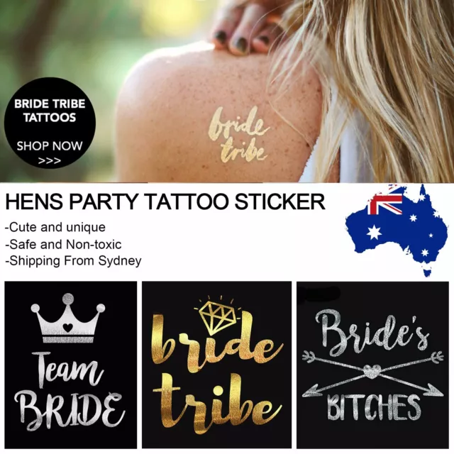 1x New Hens Party Temporary Tattoo Sticker Bride Team Tribe Metallic Tattoos DIY 2