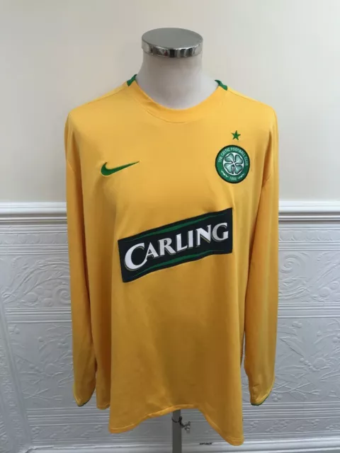 Nike Glasgow Celtic Away 2008-2009 Yellow Long Sleeve Shirt Jersey Size XXL 2XL