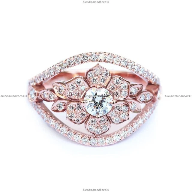 14k White Gold Diamond No Stone Lily Flower Art Deco Engagement Ring For Women
