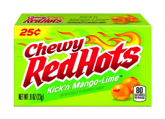 Red Hots Chewy Kick'n Mango Lime Candy, 0.8 Ounce Box, Pack of 24