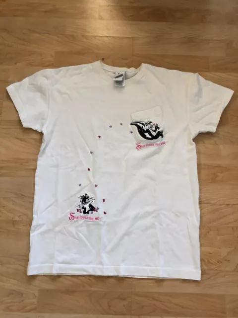 Vintage 2000 Pepe La Pew Looney Tunes Pocket T Shirt Embroidered S