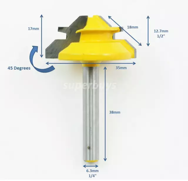 45 Degree Mitre Miter Lock Wood Clamp Joint Router Cutting Drill Bit Tool 1/4" 2