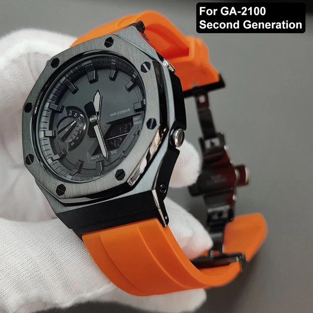 FOR GSHOCK GA2100 GA2110 Stainless Steel Case Rubber Strap 2nd Mod