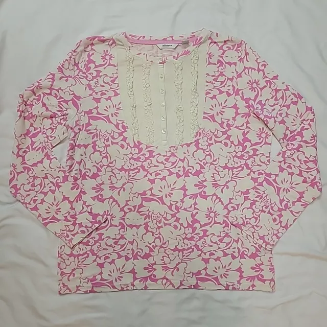 Liz Claiborne Womens Top Cozy Soft Pink White Floral Stretch Long Sleeve Size XL