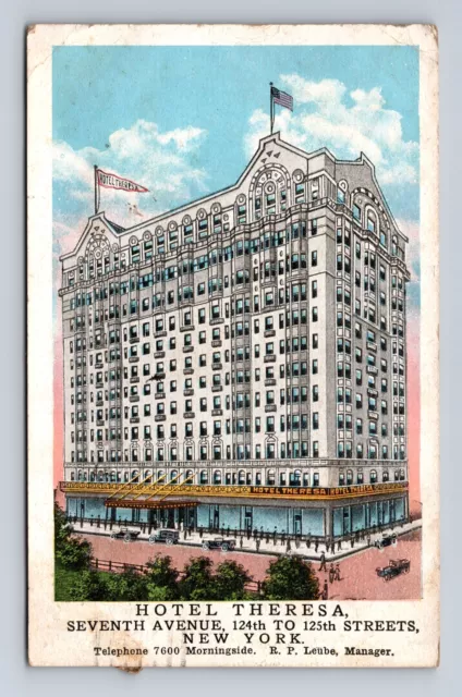 New York City NY, Hotel Theresa Advertising, Vintage c1920 Souvenir Postcard