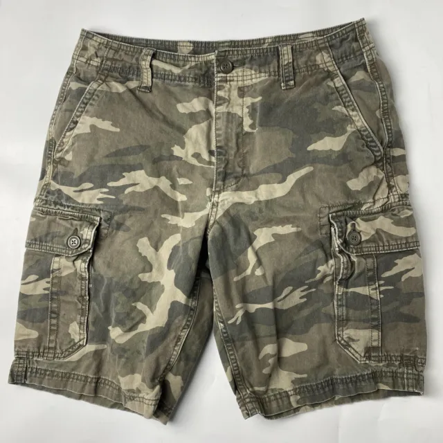 Old Navy Relaxed Fit Men's Green Brown Camouflage Cargo Shorts Heavy Size 31