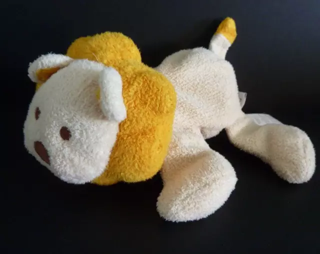 946. DOUDOU PELUCHE  H&M  H ET M LION blanc écru crinière jaune 17cm - TBE