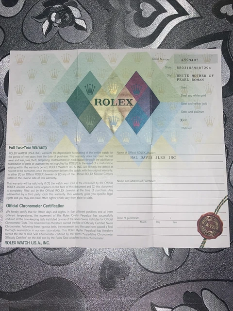 Garanzia on sale rolex cartacea