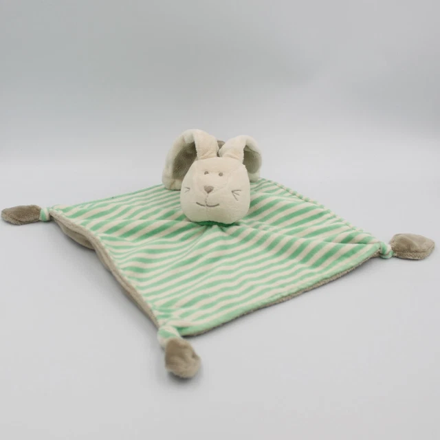 Doudou plat lapin blanc rayé vert gris KIABI SIMBA DICKIE - 16458