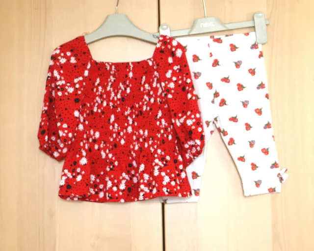 Leggings a tunica floreale rossa per ragazze età 3 anni e bianchi età 2-3 anni nuovi con etichette
