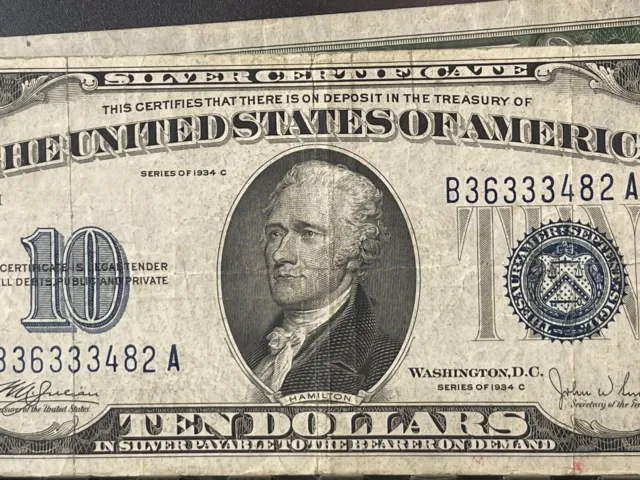 1934 C ($10) Ten Dollar Blue Seal Silver Certificate