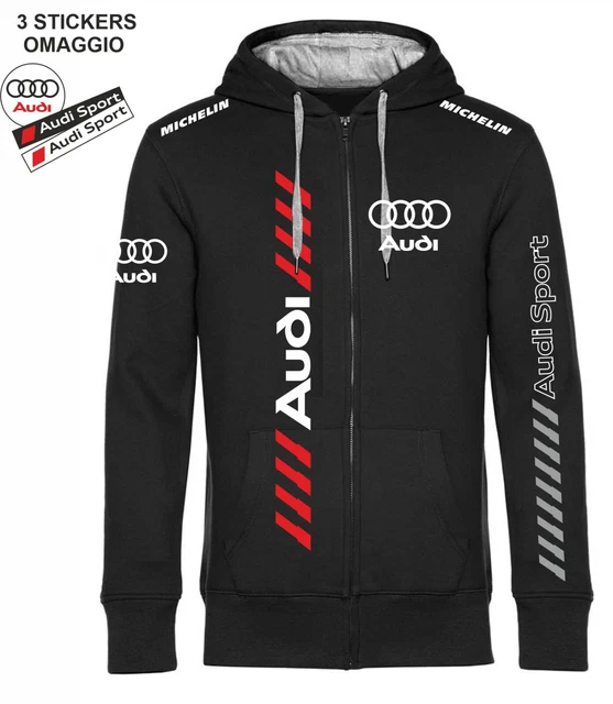 Felpa AUDI ZIP + cappuccio nera Audi sport team replica rally + STIKERS OMAGGIO