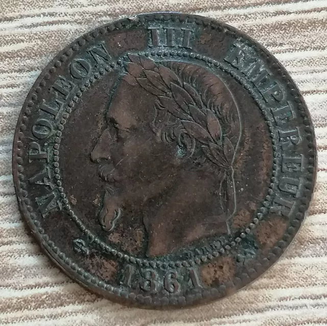 Deux centimes Napoléon III, tête laurée 1861 K (Bordeaux) en bronze
