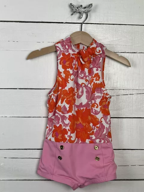 JANIE & JACK Sz 3 One Piece Swim Suit Pink Orange Floral Rio Glow