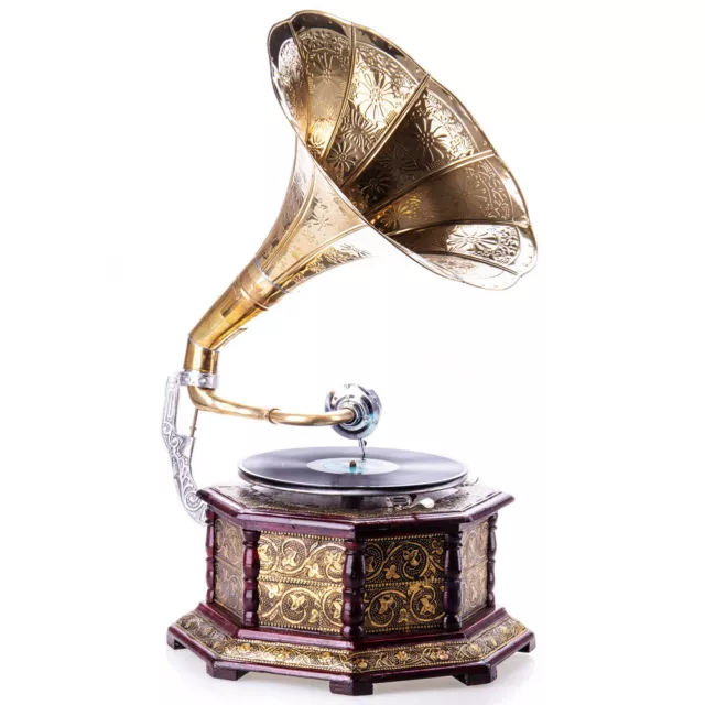 Trichtergrammophon Messing Grammphon Antik Schellackpalle  Gramophone Art Deco