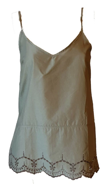 Top Canotta T-shirt Elegante Romantico Donna Merletto Ricamo Ampio Spallina Tg M