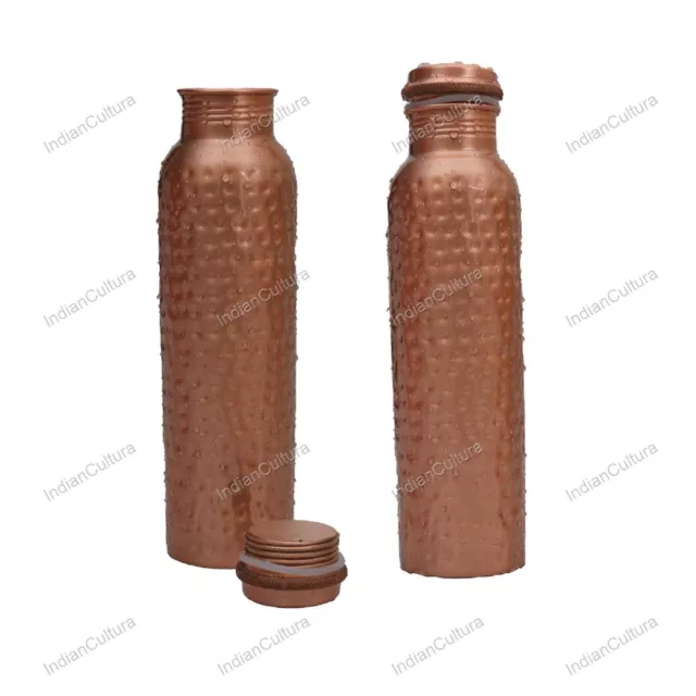 Indio Forjado Puro Cobre Ayurvedic Agua Almacenaje 2Pcs Botella Para Estómago /