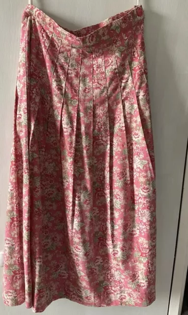 Laura Ashley Womens Vintage 1990s Pink Floral Print Pleated Midi Skirt UK 14