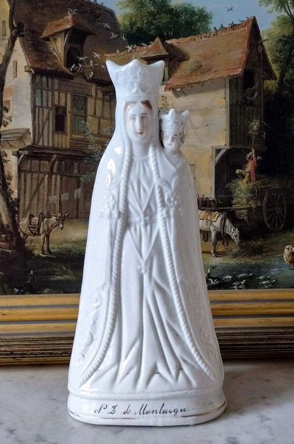 STATUE VIERGE MARIE NOTRE DAME DE MONTAIGU EN PORCELAINE VIEUX ...
