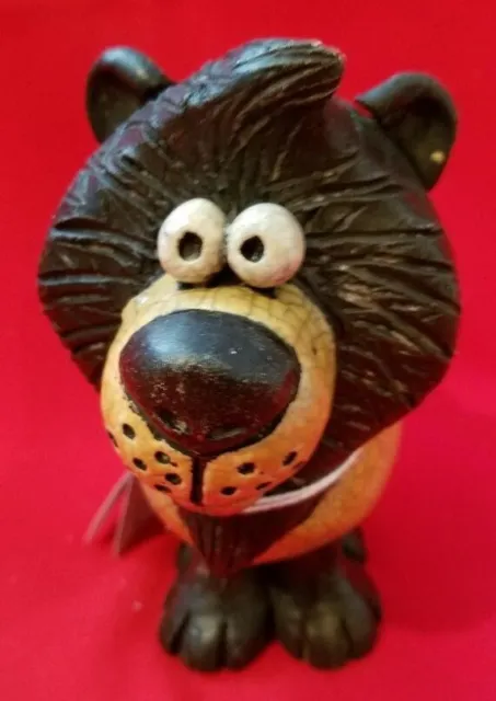 South Africa Hand Crafted Crazy Clay Raku Pottery 6.5” Lion Figurine