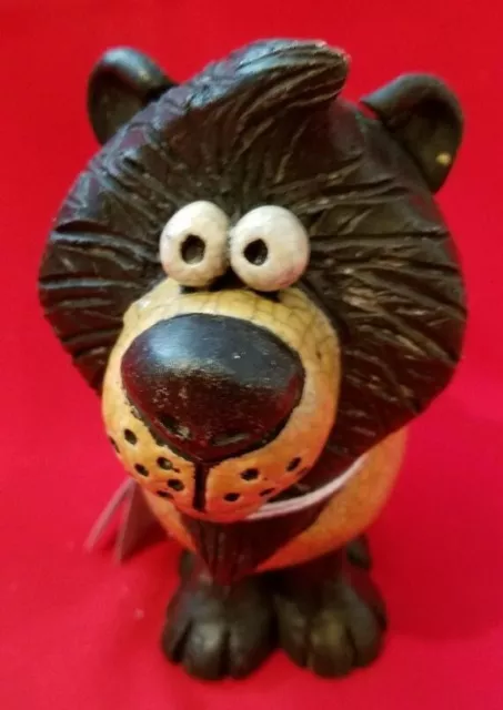 Südafrika handgefertigte verrückte Ton-Raku-Keramik 6,5"" Löwenfigur