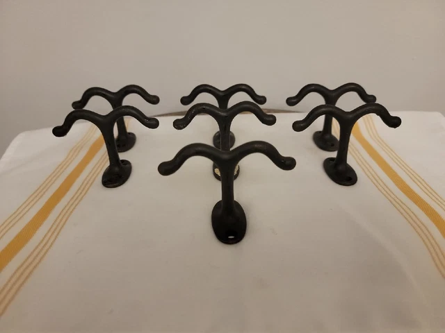 7 Vintage Cast Iron Ceiling Double Wardrobe Hooks Antique Hardware