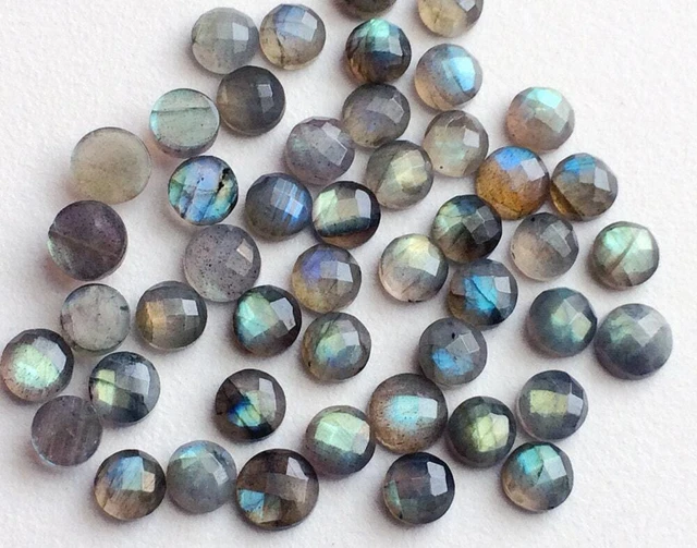 8-9mm Labradorite Rose Schliff Rund Cabochons,Facettiert Flache Rückseite