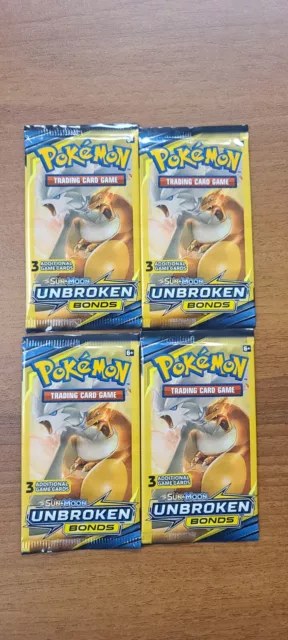 ⚡ Lot of 4 Pokemon Sun and Moon Unbroken Bonds 3 Card Booster Pack