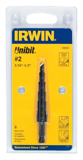Irwin 10232 Unibit High Speed Steel Step Drill Bit 6 L x 3/16 to 1/2 in.