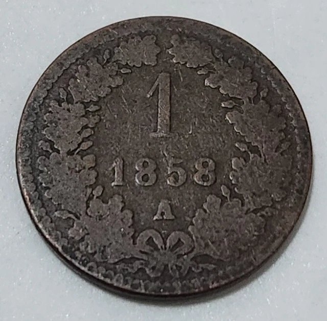 Austrian Empire 🇦🇹 One (1) Kreuzer Coin 1858 A (Emperor Franz Joseph I)
