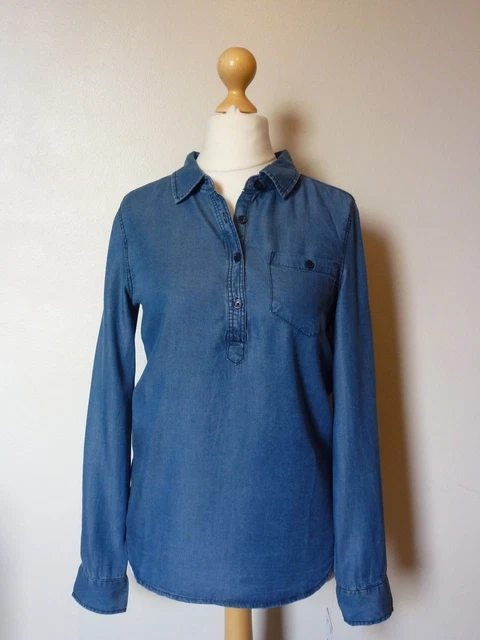 Camicia top a maniche lunghe stile Tencel stile denim per sé taglia small 8-10 uk nuova con etichette blu $49