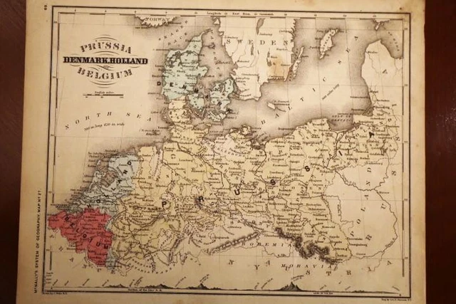 1872 Rare Antique Mcnally Atlas Map-Prussia, Denmark, Hollland-Excellent Detail
