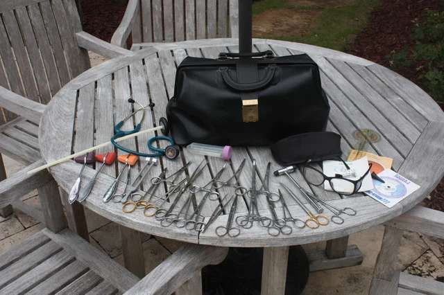 Doctor's Physician's  Bag Stethoscope Instruments HUGE LOT used stent vintage