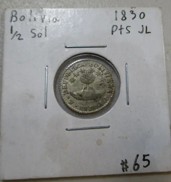Bolivia 1830 1/2 Sol Silver Coin, VG