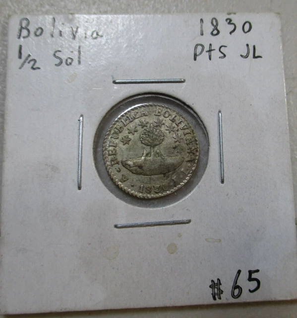 Bolivia 1830 1/2 Sol Silver Coin, VG