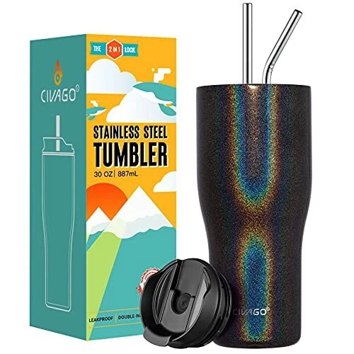 CIVAGO 30 oz Insulated Tumbler with Straw and Lid, Stainless Steel Travel Coffee
