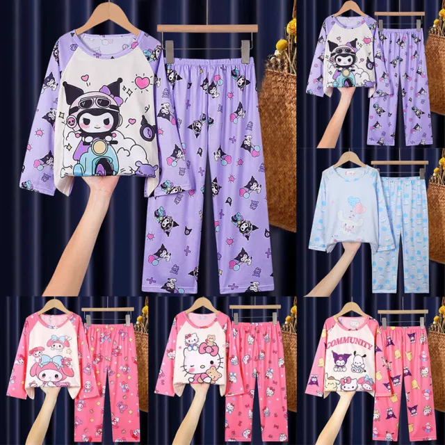 Cute Kuromi Pajamas Pyjamas Pjs Set Kids Girls Long Sleeve Loungewear Nightwear