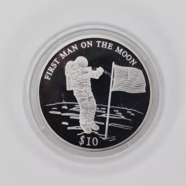 2000 $10 Liberia First Man On The Moon 1/4 Oz. .999 Fine Silver